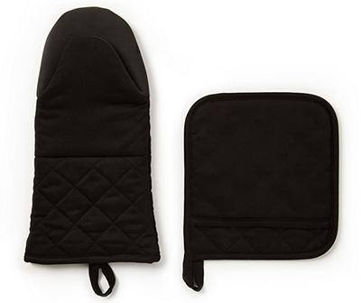 Black Oven Mitt & Pot Holder Set