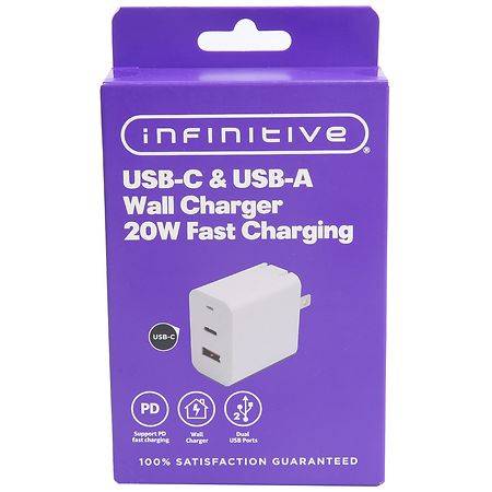 Infinitive Usb-C & Usb-A Wall Charger 20w Fast Charging