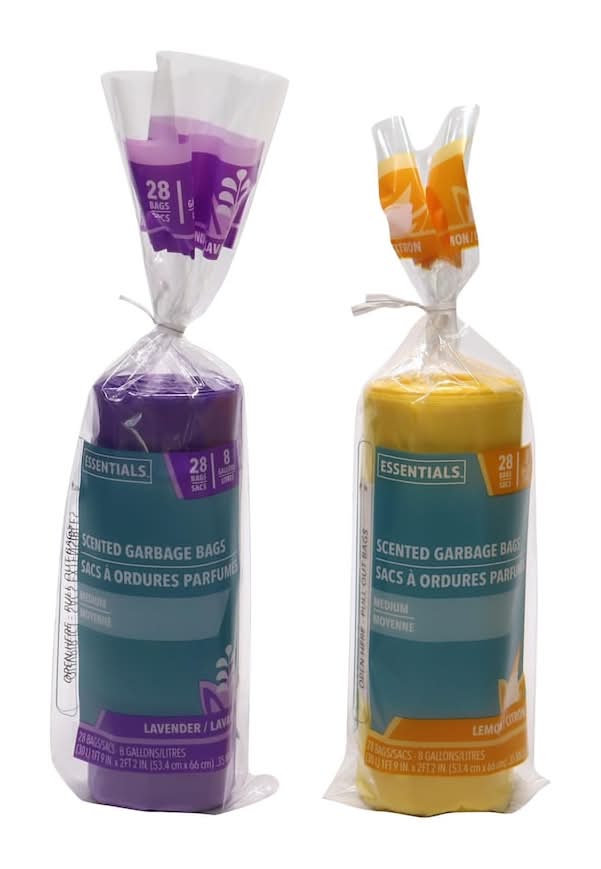 Essentials Scented Kitchen Trash Bags 8 Gal, Lemon-Lavender, 53.4x66cm x 8pm (2 x 28 ct)