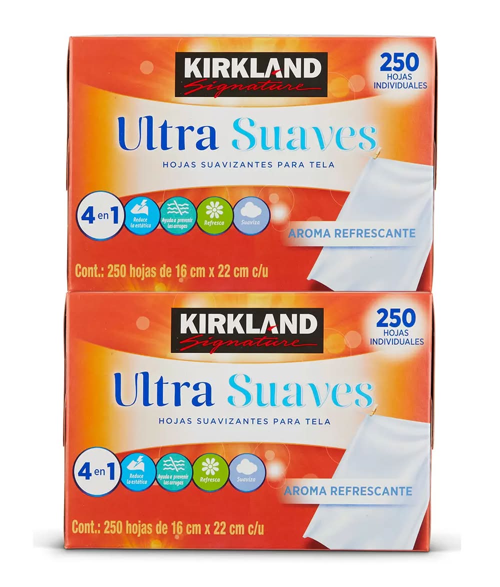 Kirkland Signature · Ultra suaves hojas suavizantes para tela, refrescante, 16x22 cm (2 x 250 un)
