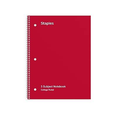 Staples® 3-Subject Subject Notebooks, 8.5 x 11, College Ruled, 150 Sheets, Assorted (27524M)