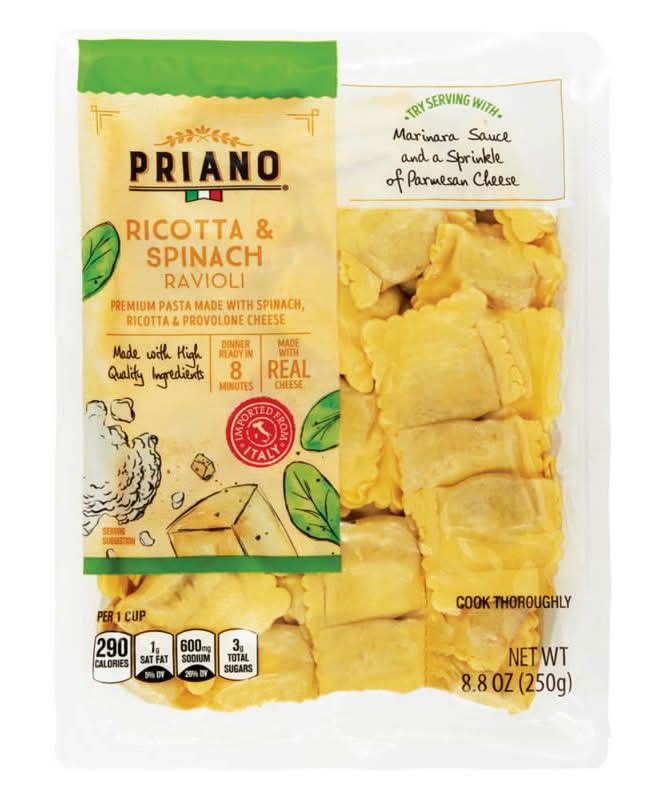 Priano Premium Ravioli Pasta, Ricotta & Spinach (8.8 oz)
