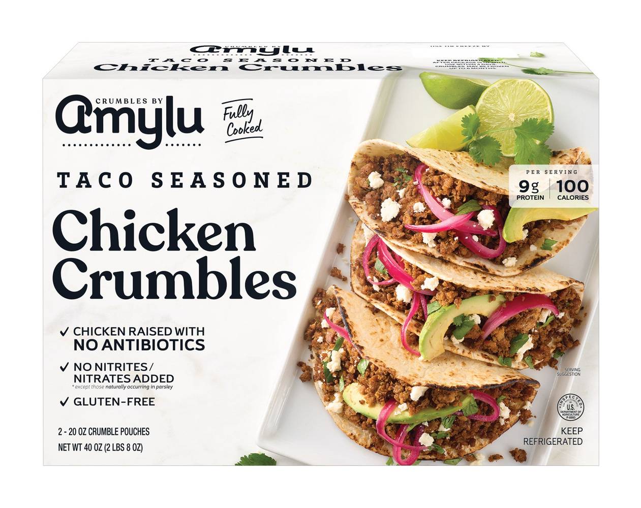 Amylu Taco Seasoned Chicken Crumbles, 40 oz