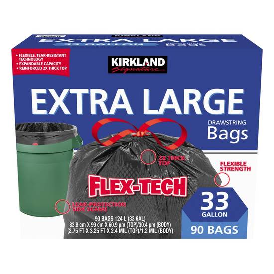 Kirkland Signature 33 Gallon Flex-Tech Extra Large Trash Bag (90 bags), Delivery Near You