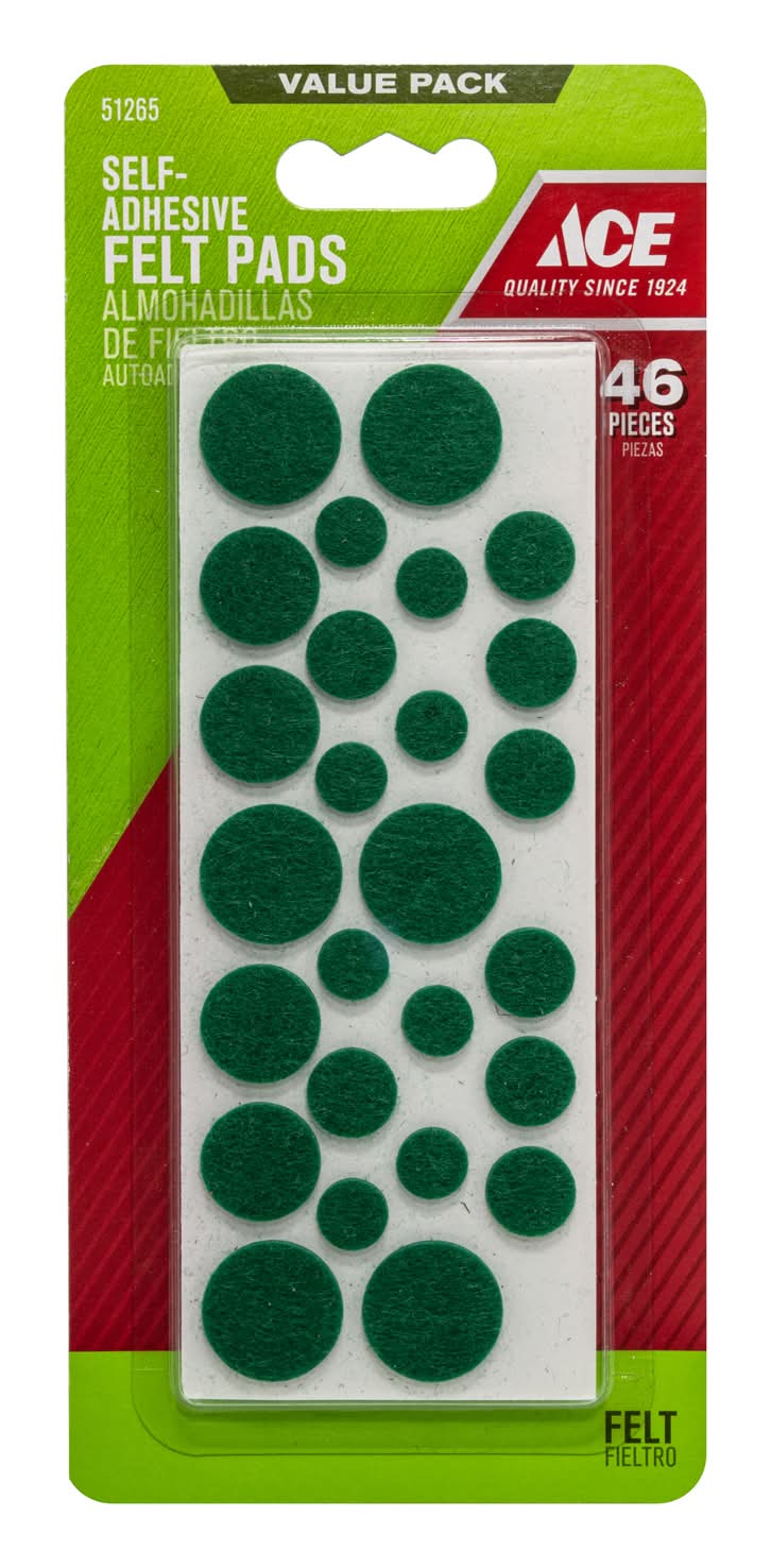 ACE Felt Self Adhesive Protective Pad Green Round Various In. W 46 Pk