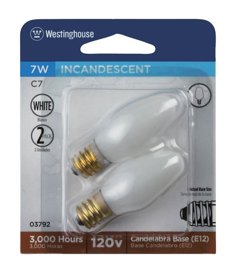 Westinghouse 7 W C7 Specialty Incandescent Bulb E12 (Candelabra) White 2 Pk