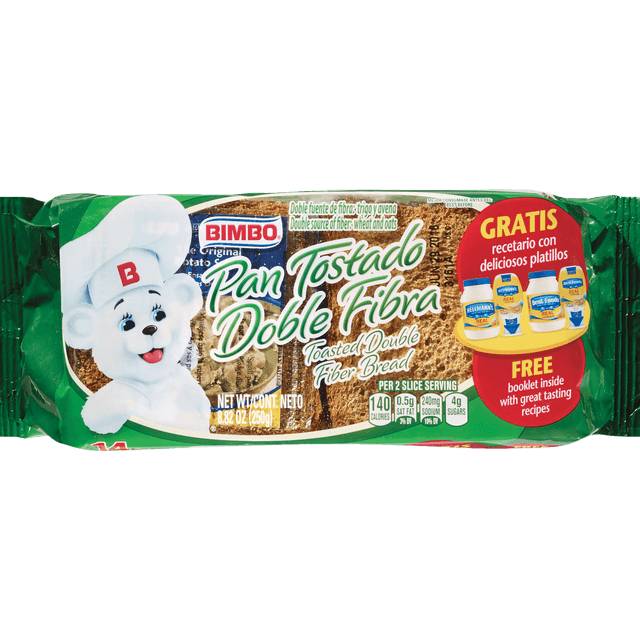 Bimbo Pan Toastado Doble Fibra (Toasted Bread Wheat&Oat)