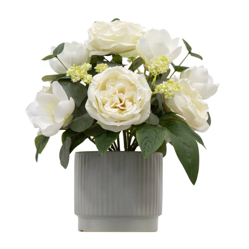 allen + roth 14-in White Indoor Rose Artificial Plant | P1003-LW