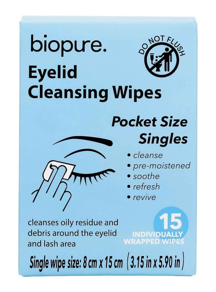 Biopure Pocket Size Eyelid Cleansing Wipe, 3.15x5.90 in (15 ct)