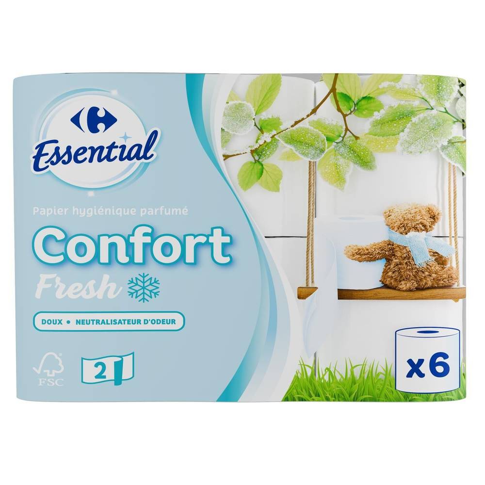 Papier toilette Confort Fresh CARREFOUR ESSENTIAL - le paquet de 6 rouleaux