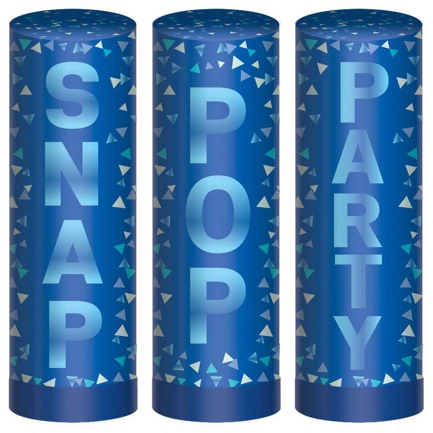 Blue Confetti Party Poppers, 4in, 3ct