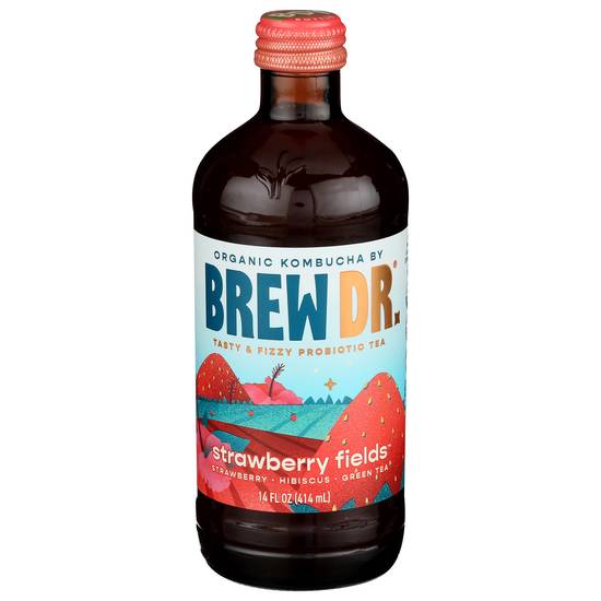 Brew Dr. Kombucha Strawberry Fields Hibiscus Green Tasty & Fizzy Probiotic Tea (14 fl oz)