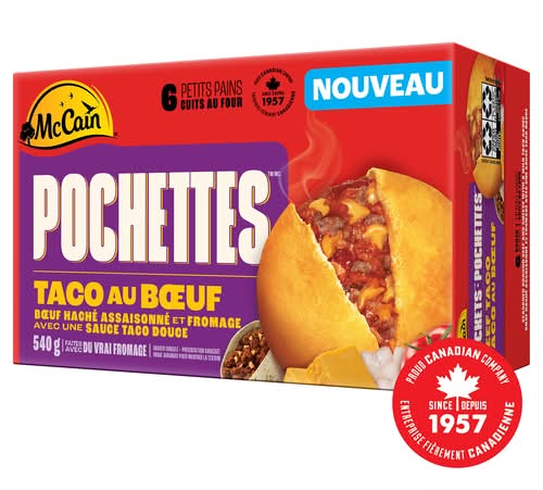 Mccain sandwichs pochettes surgelés - frozen pockets sandwiches (6 unités) (taco au bœuf)