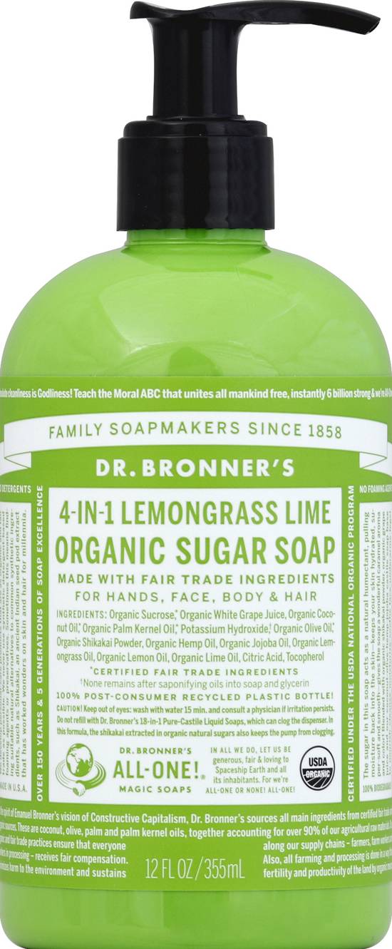 Dr. Bronner's 4 in 1 Lemongrass Lime Organic Sugar Soap