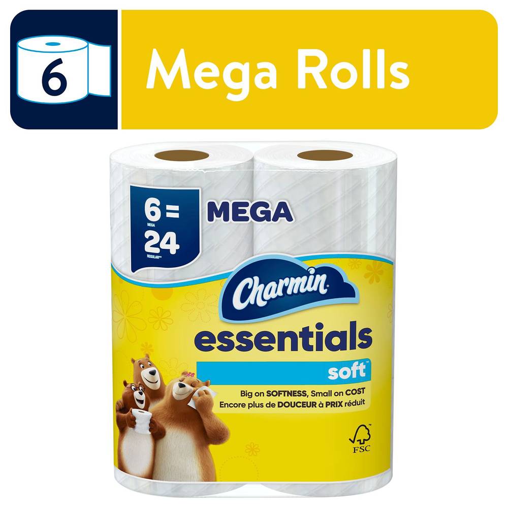 Charmin Essentials Soft Toilet Paper 6 Mega Rolls, 330 Sheets per Roll