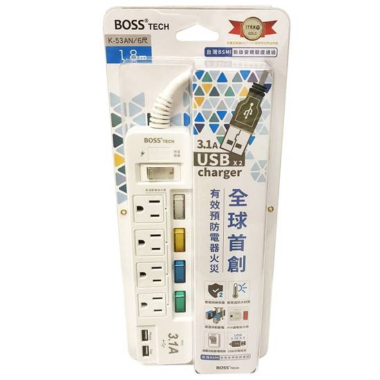 BOSS 5開4插3P高溫斷電USB延長線-1.8米 K-53 <1PC個 x 1 x 1PC個> @30#4713304282497