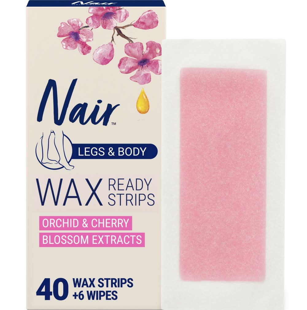 Nair Hair Remover Wax Ready Strips For Legs & Body, Orchid-Cherry Blossom Extracts (4.8 oz)