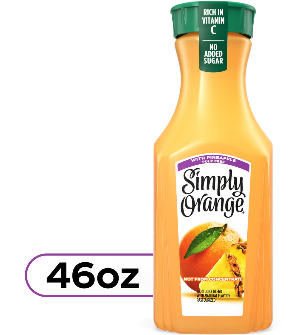 Simply Pulp Free 100% Orange Juice Blend, Pineapple (46 fl oz)