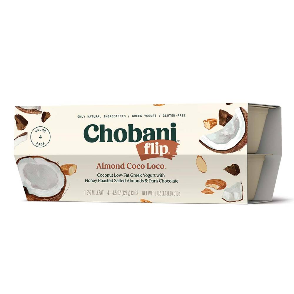 Chobani yogurt griego batido flip (4 pack, 128 g) (coco - almendras)