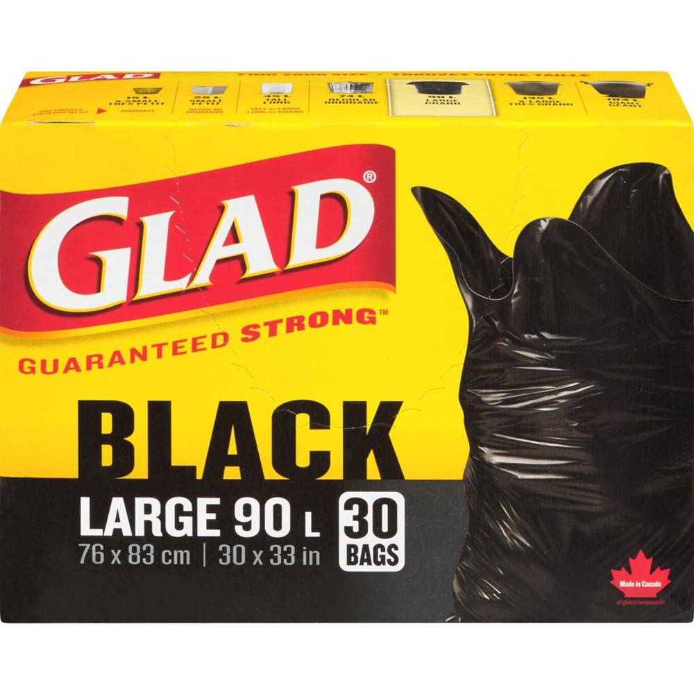 Glad 90 L Black Large Garbage Bags (30 bags)