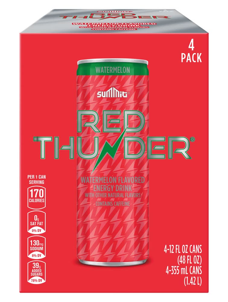 Summit Red Thunder Energy Drink, Watermelon (4 x 12 fl oz)