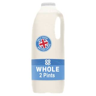 Co-op British Fresh Whole Milk 2 Pints/1.136L