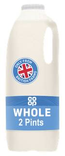 Co-op British Fresh Whole Milk 2 Pints/1.136L