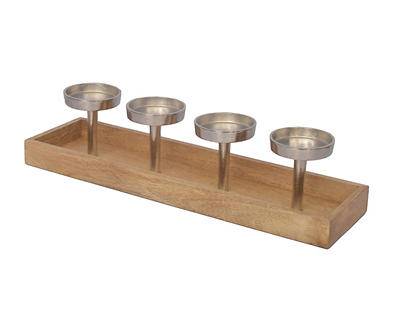 Nickel Plated & Wood 4-Tier Votive Candle Holder