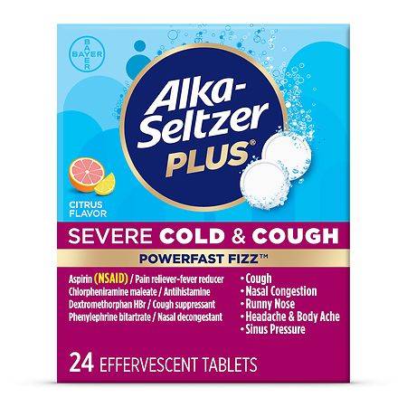 Alka-Seltzer Plus Severe Cold & Cough Powerfast Fizz Effervescent Tablets, Citrus (24 ct)
