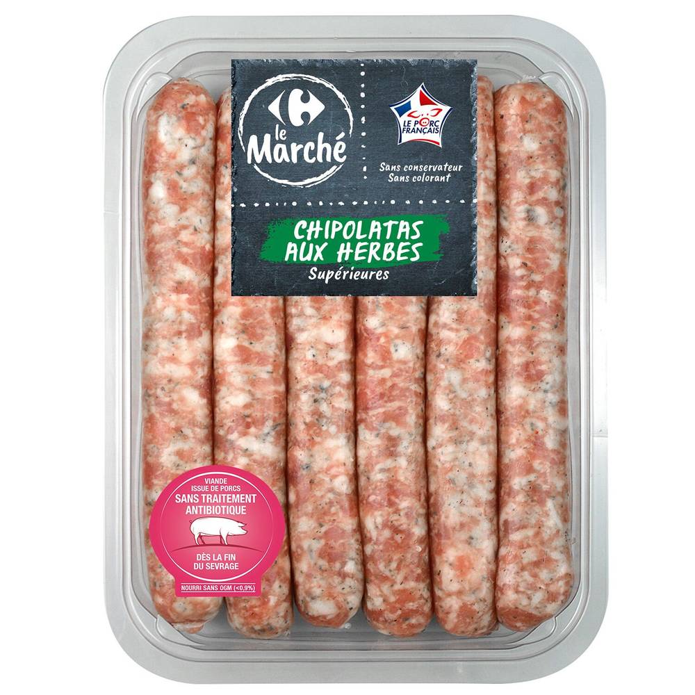 Carrefour Le Marché - Chipolatas supérieures aux herbes (6 pièces)