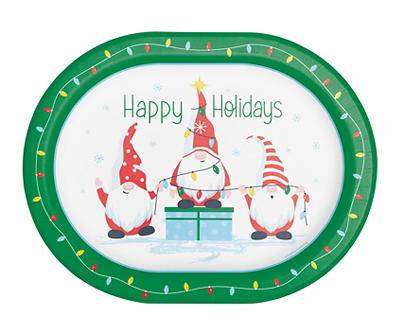 "Happy Holidays" Festive Gnomes Paper Platter Plates, 8-Count