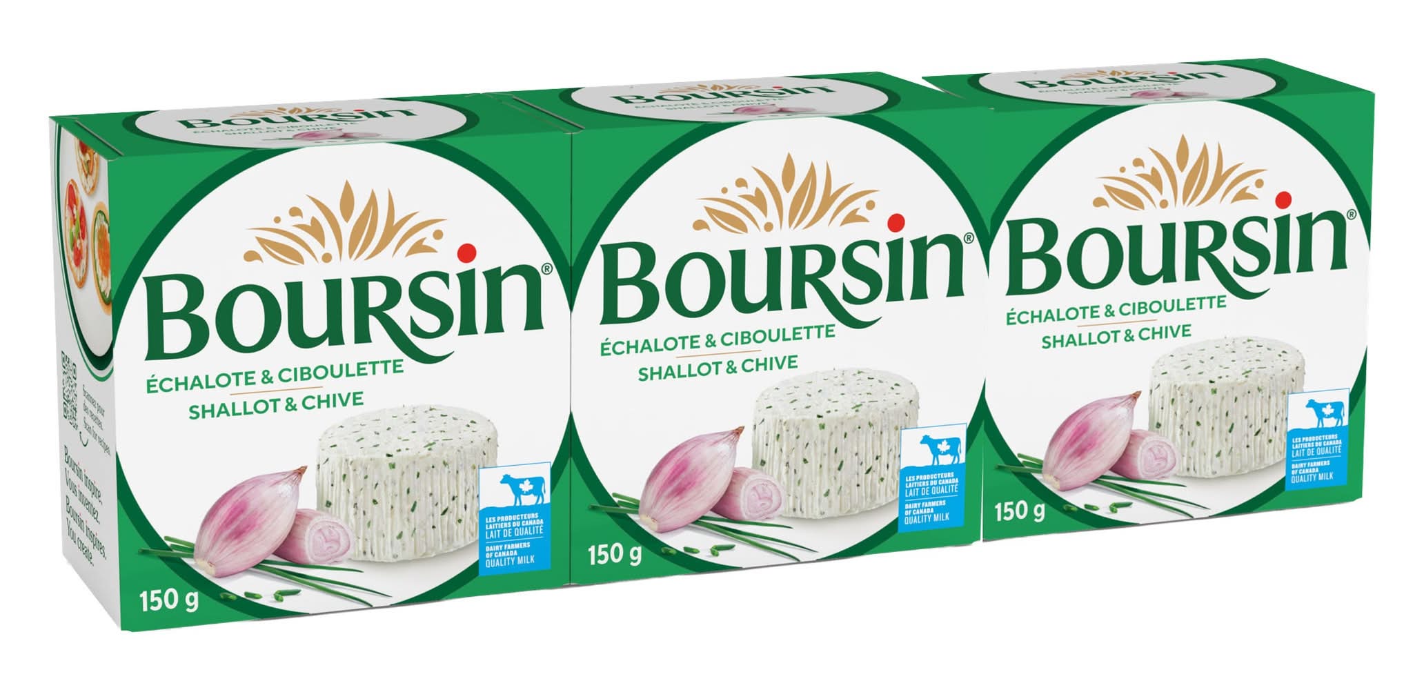 Boursin - Fromage À Pâte Molle D'Échalote & Ciboulette, 3 × 150 G / Boursin Shallot & Chive Soft Cheese, 3 × 150 G