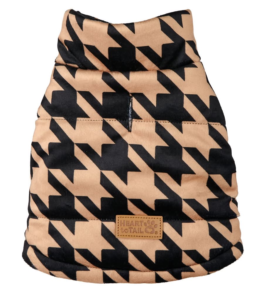 Heart to Tail Luxury Pet Puffer Coat - Herringbone Print, XL