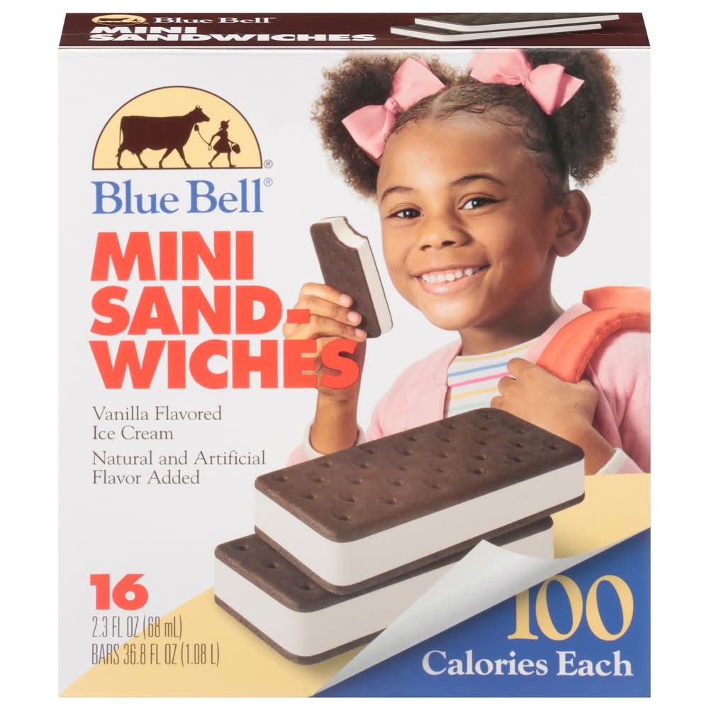 Blue Bell Mini Vanilla Ice Cream Sandwiches (2.23 fl oz, 16 ct)