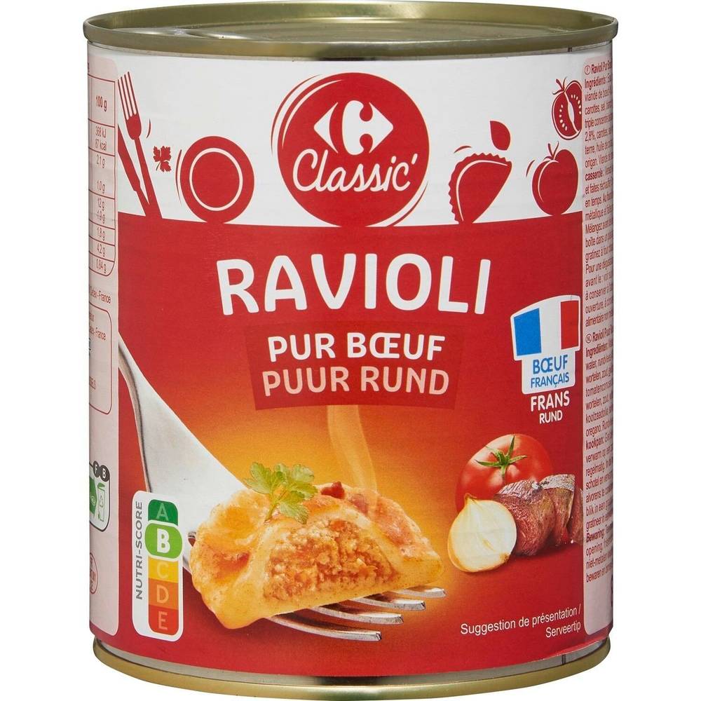 Plat cuisiné ravioli pur bœuf CARREFOUR CLASSIC' - la boite de 800g