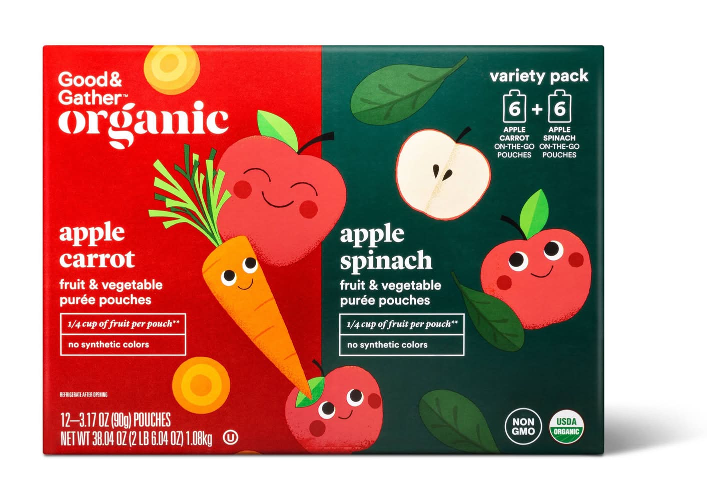 Good & Gather Organic Applesauce Pouches, Apple Carrot-Apple Spinach (38.04 oz, 12 ct)