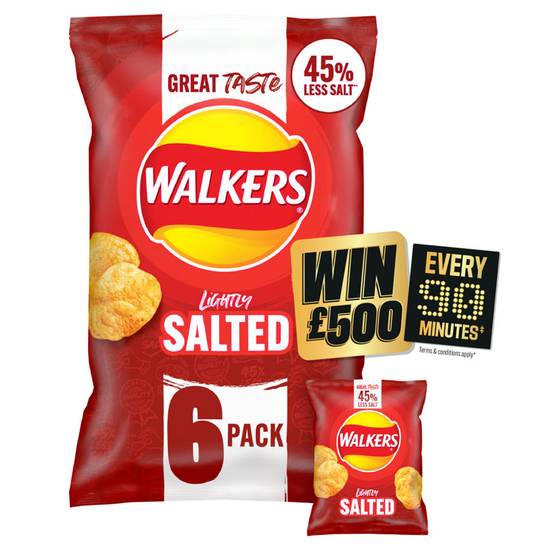 Walkers Less Salt Lightly Salted Multipack Crisps 6x25g