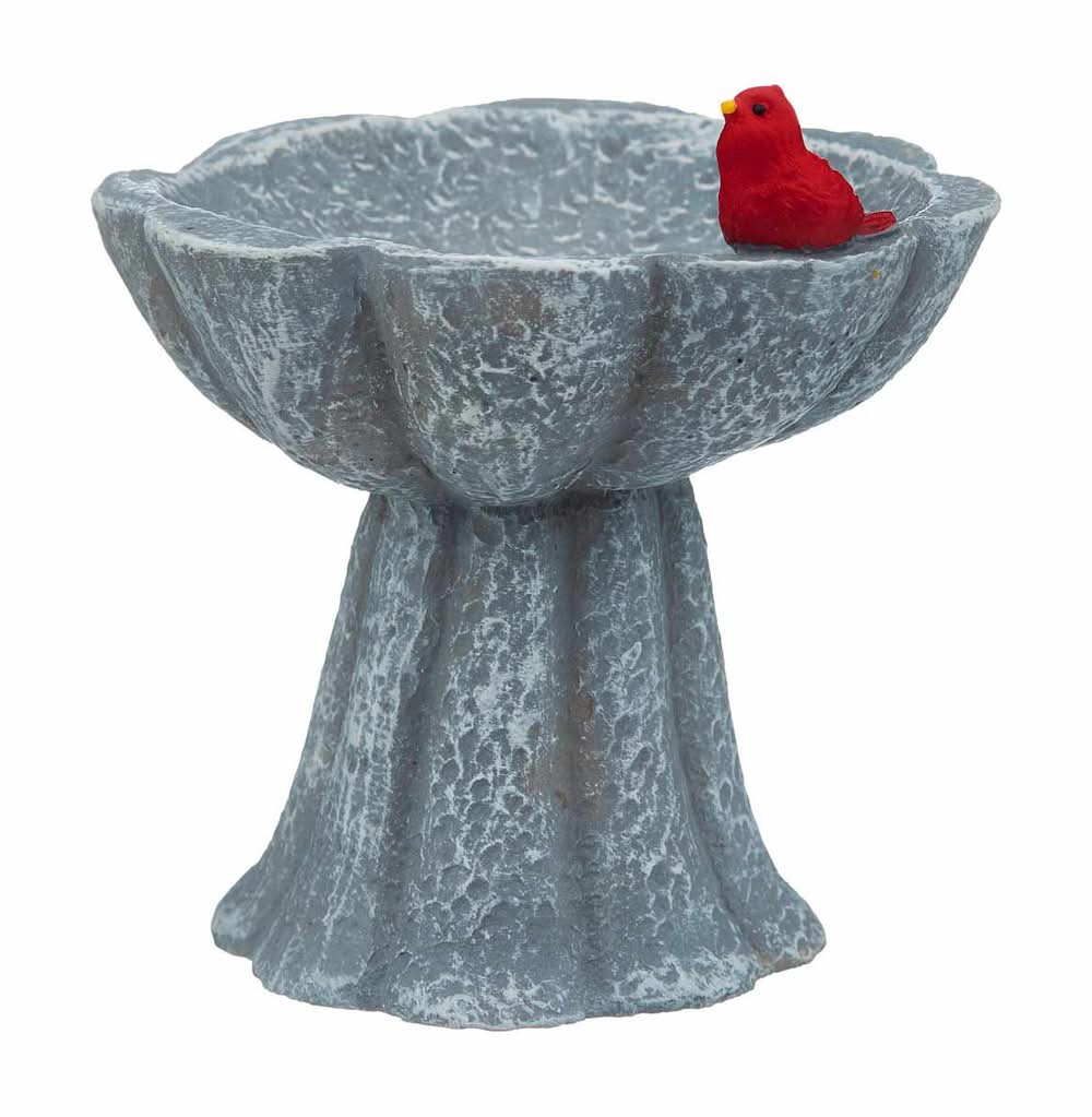 Mini Bird Bath Garden Decor With Red Bird 1 Ct Assorted