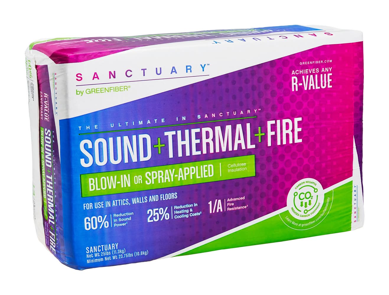 US Greenfiber SANCTUARY by Greenfiber R- 60 Cellulose Blown-In Insulation with Sound Barrier 48.7-sq ft per bag ( 25-lb )
