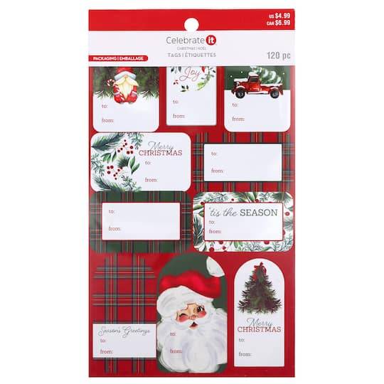 Celebrate It Traditional Christmas Sticker Gift Tags, 5.375 in x 9.623 in (120 ct)