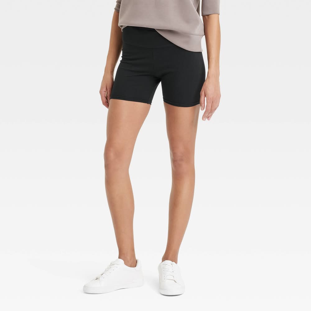 A New Day High Rise Cotton Inseam Bike Shorts, Women, XL, Black