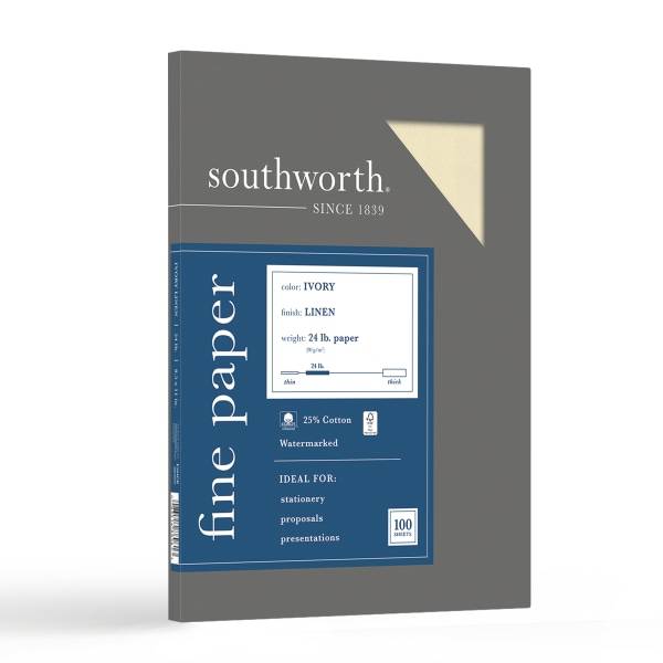 Southworth 25% Cotton Business White Paper 8.5" X 11" Linen Finish