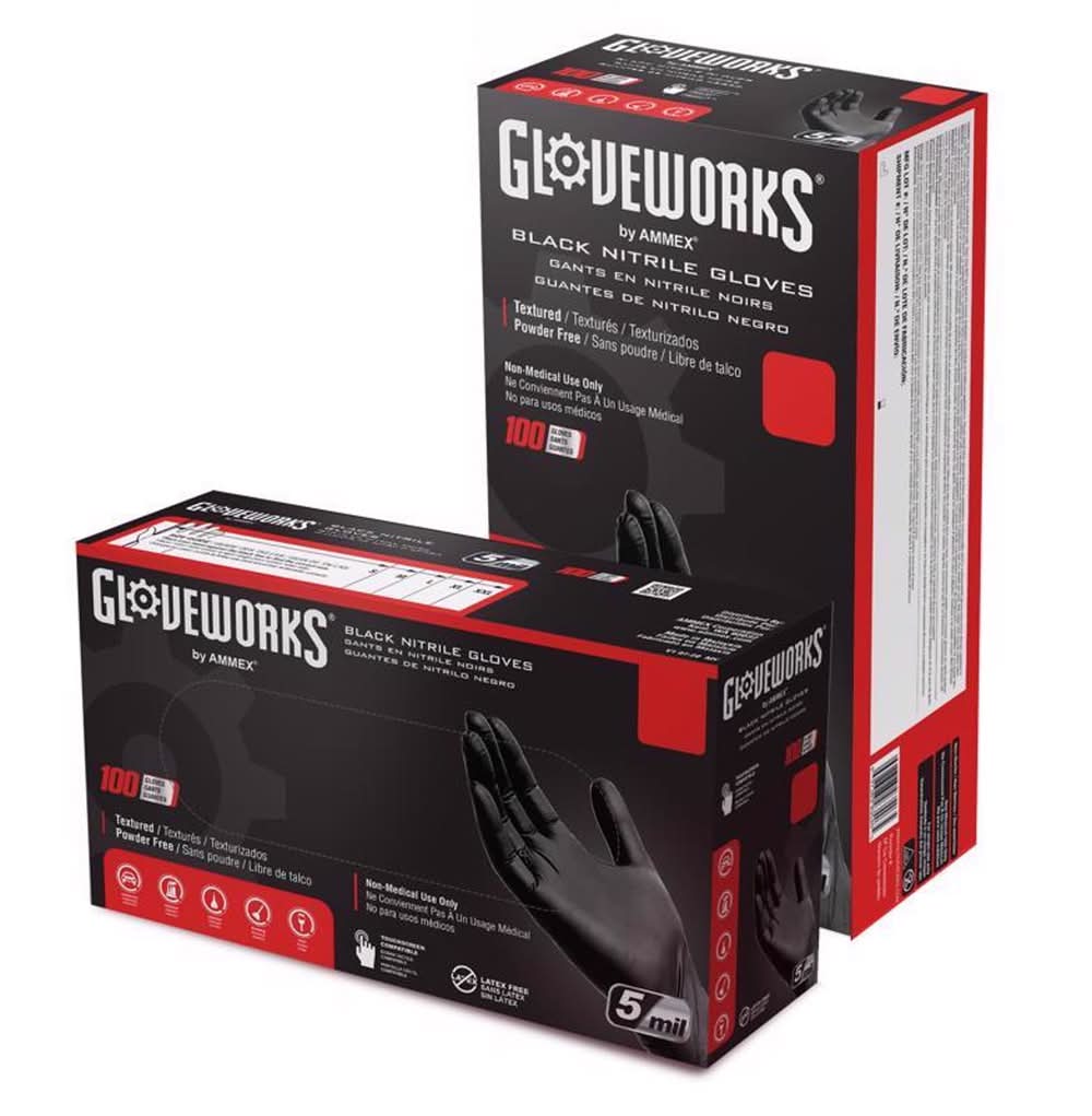 Gloveworks Nitrile Disposable Gloves X-Large Black Powder Free 100 Pk
