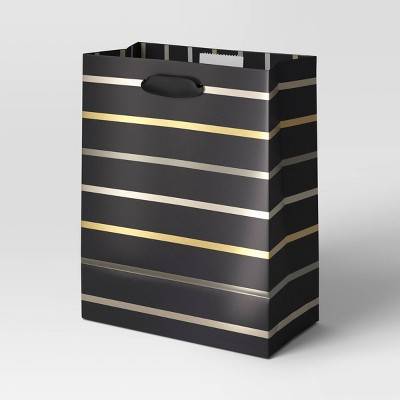 Metallic Striped Cub Christmas Gift Bag Black - Wondershop™: Medium Paper Gift Bag, FSC Certified, 9.75" x 7.75" x 4"