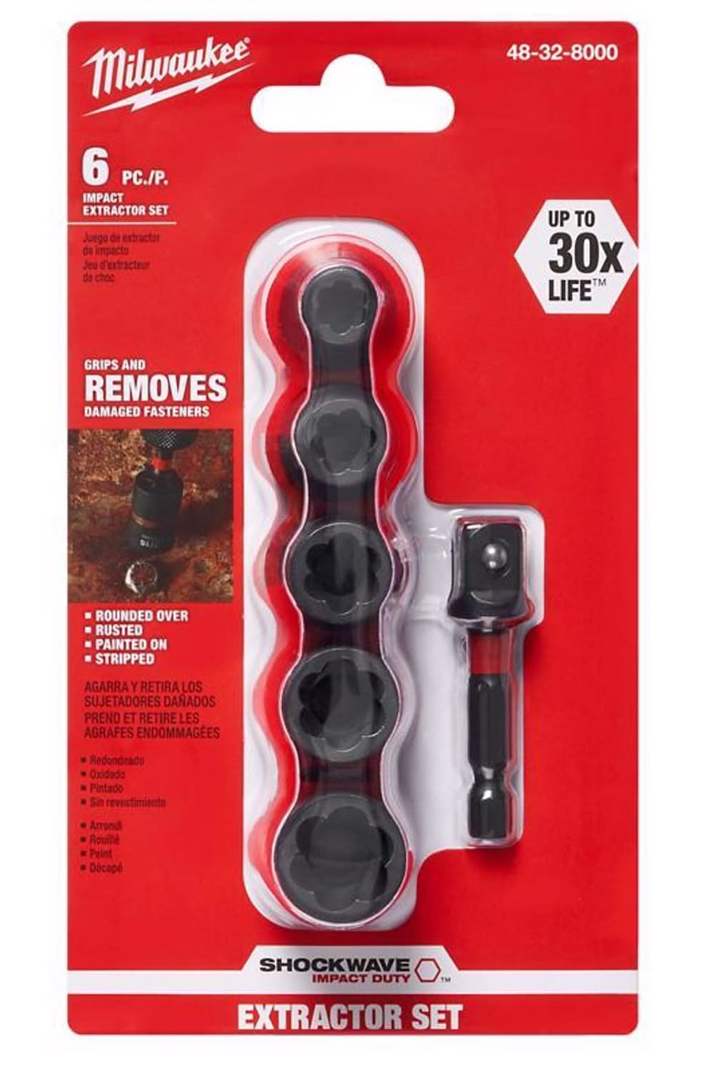 Milwaukee Shockwave 3/8 In. D Alloy Steel Impact Duty Extractor Set 1 In. 6 Pc