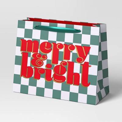 Foil 'Merry & Bright' Vogue Christmas Gift Bag Green - Wondershop™: Paper, 7.75" H, 9.75" W, FSC Certified