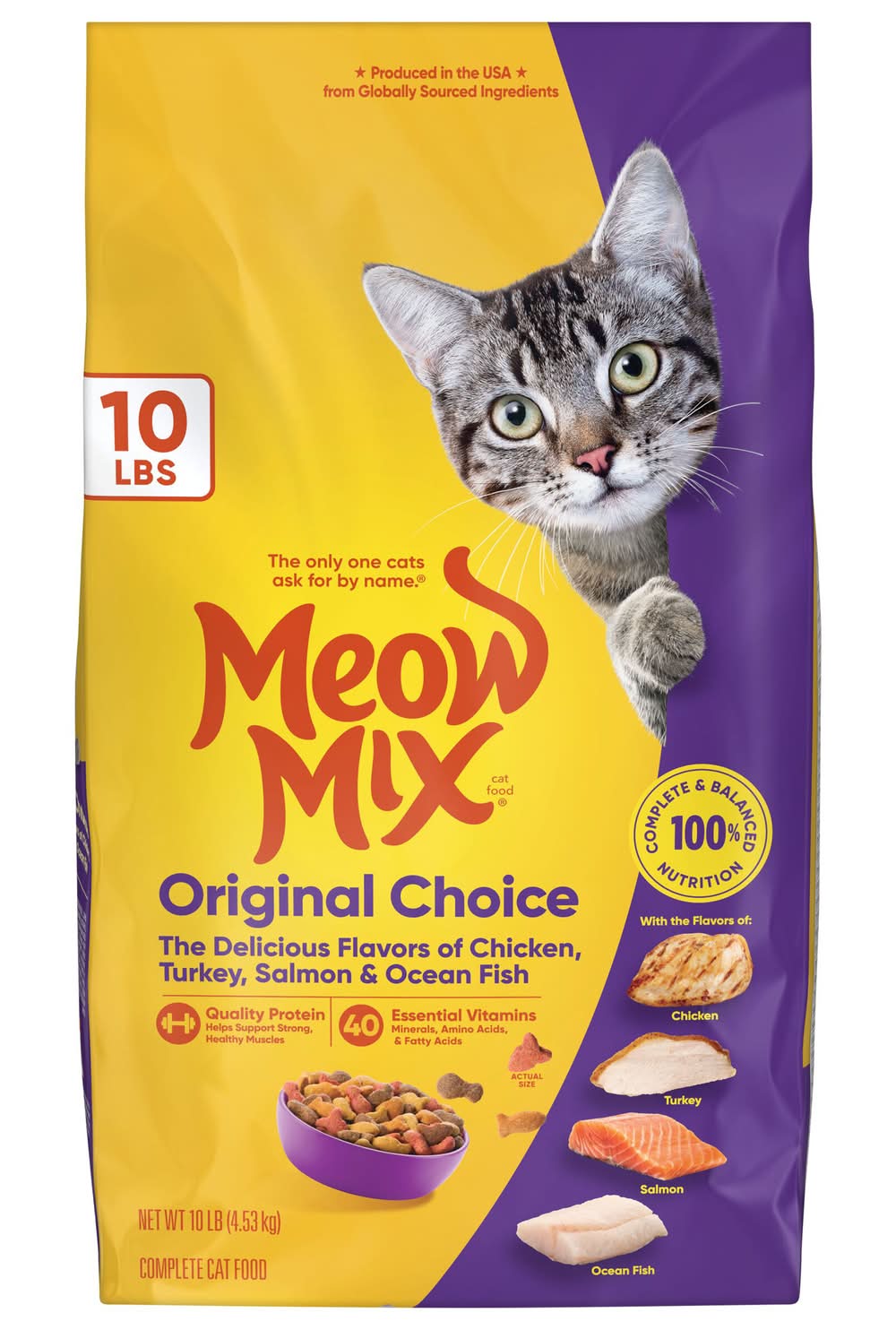 Meow Mix Original Choice Dry Cat Food, Chicken, Turkey, Salmon & Ocean Fish (10 lbs)
