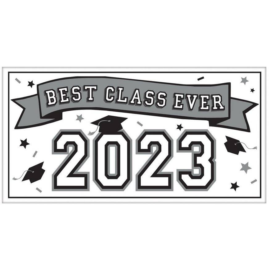 White Best Class Ever 2023 Graduation Plastic Horizontal Banner, 5.4ft x 2.8ft