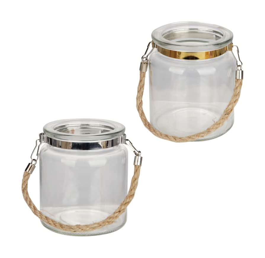 Clear Candleholders With Rope Handles, 3.620x3.15 in (2 ct)