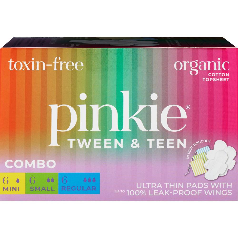 Pinkie Organic Cotton Topsheet Period Pads For Tweens & Teens (18 ct)